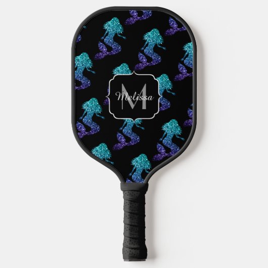 Raquette De Pickleball Mermaid aqua bleu ombre motif Monogramme (Recto)