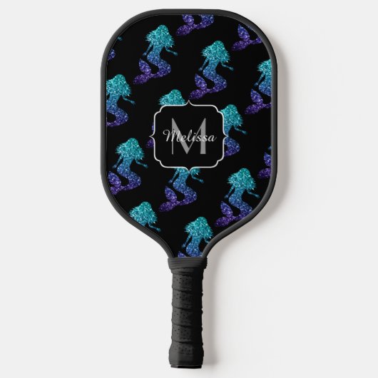 Raquette De Pickleball Mermaid aqua bleu ombre motif Monogramme (Verso)