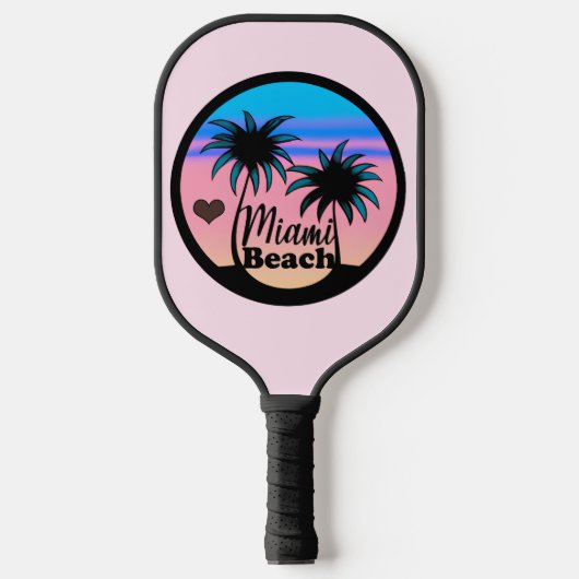 Raquette De Pickleball Miami Beach Bleu et Palmiers roses (Recto)