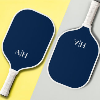 Raquette De Pickleball Mignon bleu marine et blanc, monogramme moderne