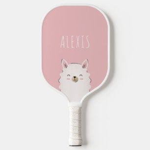 Raquette De Pickleball Mignonne fille rose Heureuse Llama Nom de l'enfant