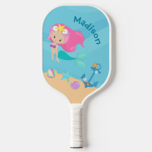 Raquette De Pickleball Mignonne Mermaid Girl Plage Personnalisée Enfants 