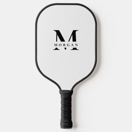 Raquette De Pickleball Minimal White Black Monogram Name personalized (Recto)