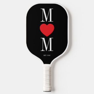 Raquette De Pickleball Minimaliste Maman Noir et Blanc avec Cœur Rouge