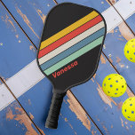 Raquette De Pickleball Minuit vintage triée avec nom<br><div class="desc">Élevez votre jeu de pickleball avec la Vintage Midnight Striped with Name Pickleball Paddle. Dotée d'une impressionnante palette de couleurs de minuit et d'un design rayé intemporel, cette pagaie apporte une touche de charme vintage à la cour. Ajoutez votre nom à une floraison personnalisée qui la rend unique. Que vous...</div>