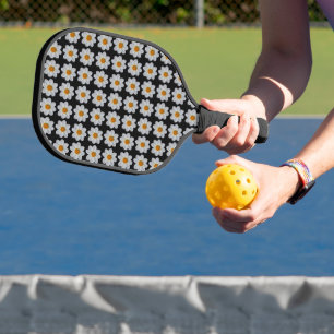 Raquette De Pickleball Modèle floral dahlia blanc sur noir