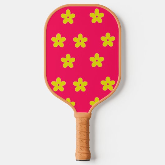 Raquette De Pickleball Modèle floral jaune rose (Recto)