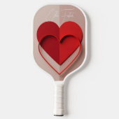 Raquette De Pickleball Modern 3D Red Heart Personalized Name (Verso)