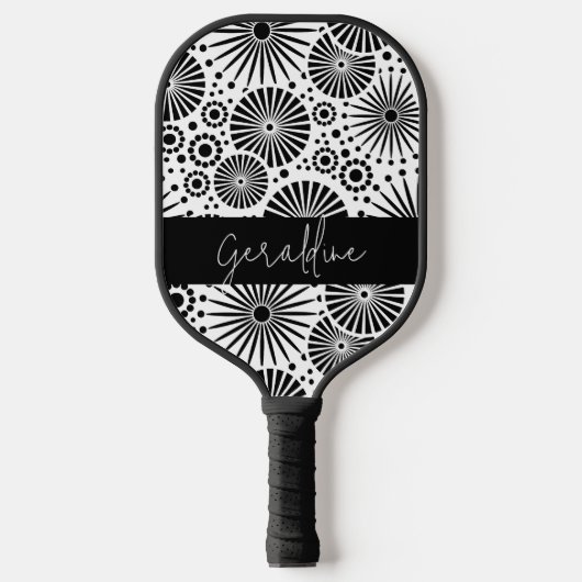 Raquette De Pickleball Modern black white geometric starburst Name  (Recto)