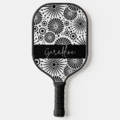 Raquette De Pickleball Modern black white geometric starburst Name  (Verso)