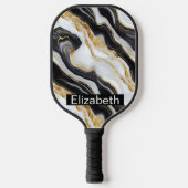 Raquette De Pickleball Modern Black White Gold Marble Personalized (Recto)