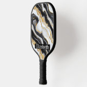 Raquette De Pickleball Modern Black White Gold Marble Personalized (Gauche)