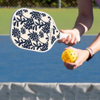 Raquette De Pickleball Modern Blue Floral Painting Custom Name