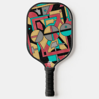 Raquette De Pickleball Modern Cyberpunk Geometric Abstract Pattern 