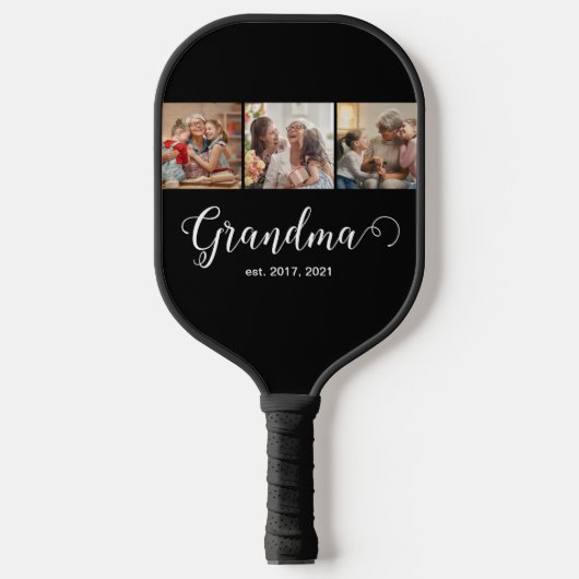 Raquette De Pickleball Modern Grandma Established 3 Photo White Script (Recto)