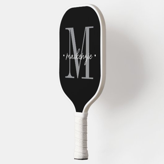 Raquette De Pickleball Modern Monogram Minimal Black White (Gauche)
