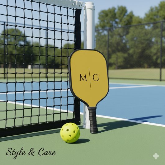 Raquette De Pickleball Modern Monogram Stylish Custom Metallic Gold
