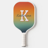 Raquette De Pickleball Modern Monogrammed Name Cool Gradient  (Verso)