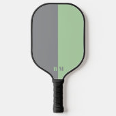 Raquette De Pickleball Modern Pale Green and Gray Monogram Custom (Recto)