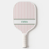 Raquette De Pickleball Modern Stripes Pink and Green Personalized Name (Recto)