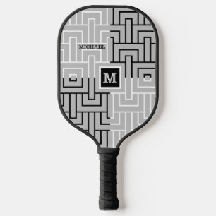 Raquette De Pickleball Moderne Abstrait Nom de Monogramme Personnalisé en