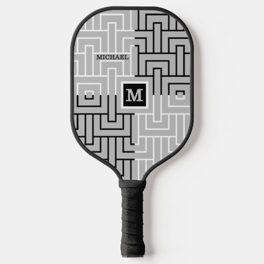 Raquette De Pickleball Moderne Abstrait Nom de Monogramme Personnalisé en (Recto)