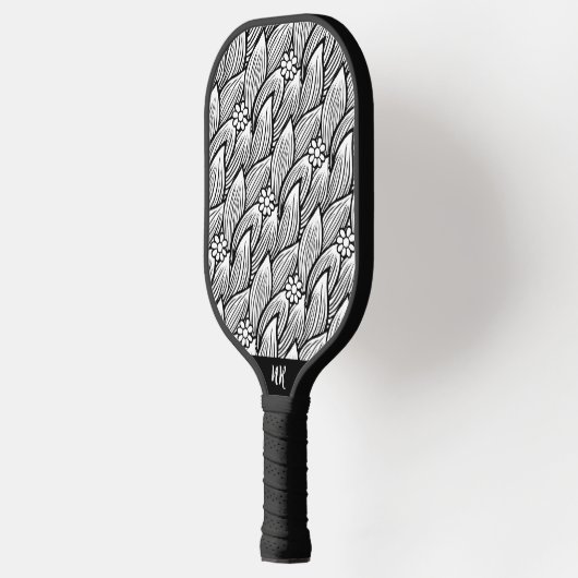 Raquette De Pickleball Moderne Cute noir et blanc Hippie Daisy Floral (Gauche)