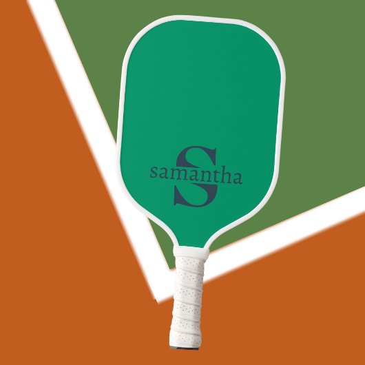 Raquette De Pickleball Moderne Elegant Personnalisé Nom initial Luxe Vert