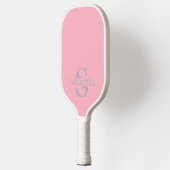 Raquette De Pickleball Moderne Elegant Personnalisé Nom initial Rose (Gauche)