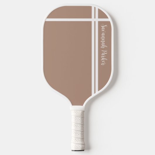 Raquette De Pickleball Moderne Khaki White Stripes Nom personnalisé (Recto)