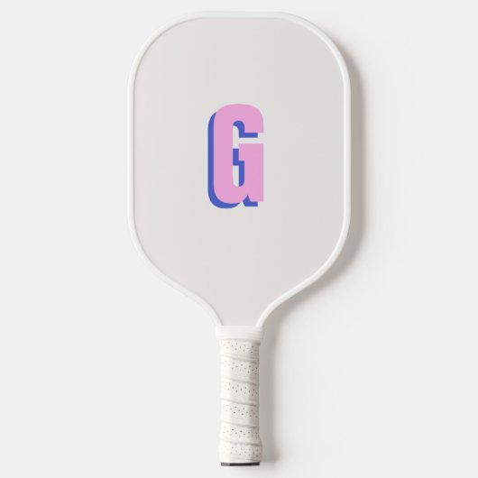 Raquette De Pickleball Moderne monogramme rose et bleu gras (Recto)