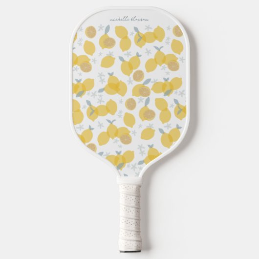 Raquette De Pickleball Moderne Pastel Citrus Lemons Motif Nom personnalis (Recto)