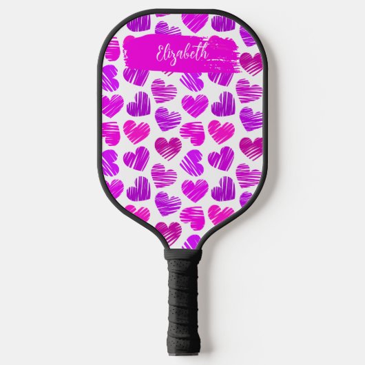 Raquette De Pickleball Moderne Purple Rose Doodled Hearts Valentine Nom (Recto)