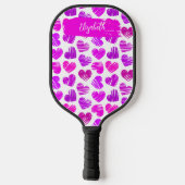 Raquette De Pickleball Moderne Purple Rose Doodled Hearts Valentine Nom (Verso)