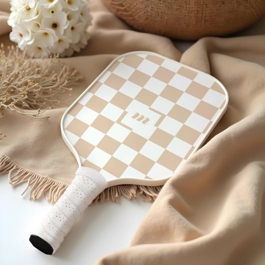 Raquette De Pickleball Moderne Retro À damiers Motif Personnalisé Monogra