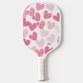 Raquette De Pickleball Moderne rose Valentine Coeurs d'amour Monogramme (Recto)