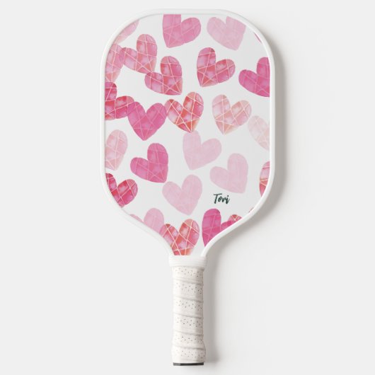 Raquette De Pickleball Moderne rose Valentine Coeurs d'amour Monogramme (Recto)