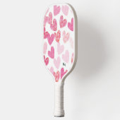 Raquette De Pickleball Moderne rose Valentine Coeurs d'amour Monogramme (Gauche)