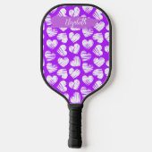 Raquette De Pickleball Moderne violet blanc Doodé Coeur Valentine Nom (Verso)