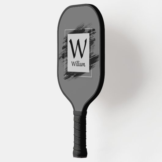 Raquette De Pickleball Modifier Initial, Ajouter Nom, Pinceau noir Gris (Gauche)