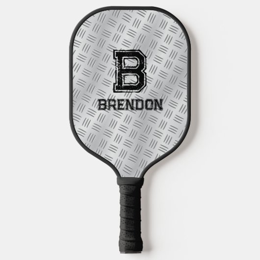 Raquette De Pickleball Modifier l'initiale, ajouter le nom, Gris Checker  (Recto)