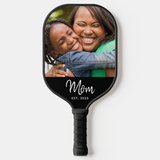 Raquette De Pickleball Mom Established Black Fun Modern Script Photo  (Recto)