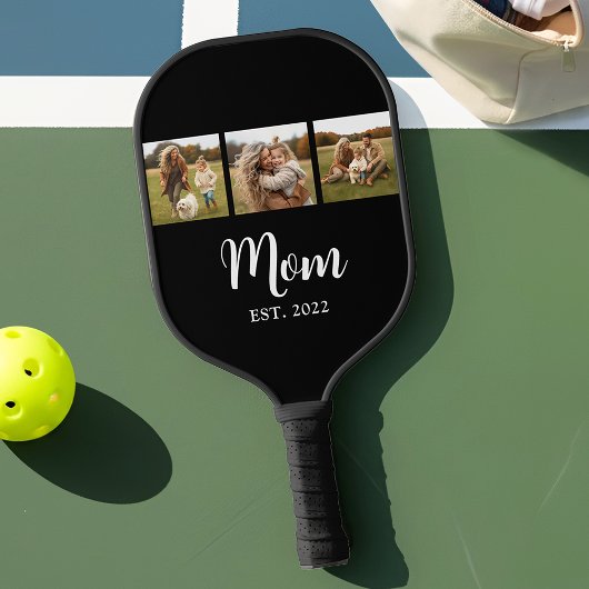 Raquette De Pickleball Mom Established Modern Script Text 3 Photo Black