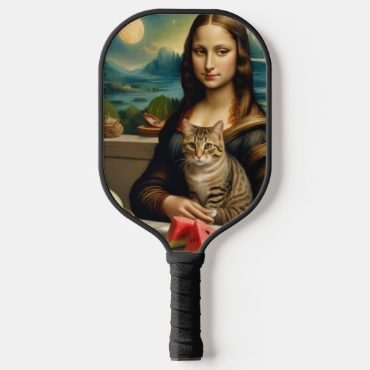 Raquette De Pickleball Mona Lisa & son chat - monogrammé (Recto)
