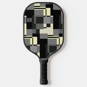 Raquette De Pickleball Mondrian Style gris jaune Abstrait moderne Motif