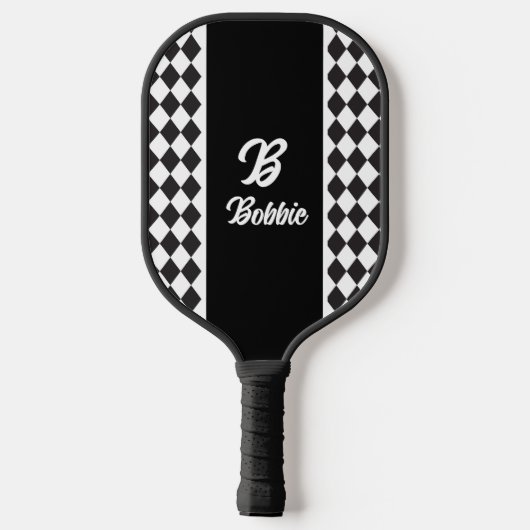 Raquette De Pickleball Monochrome Black And White Argyle  (Verso)