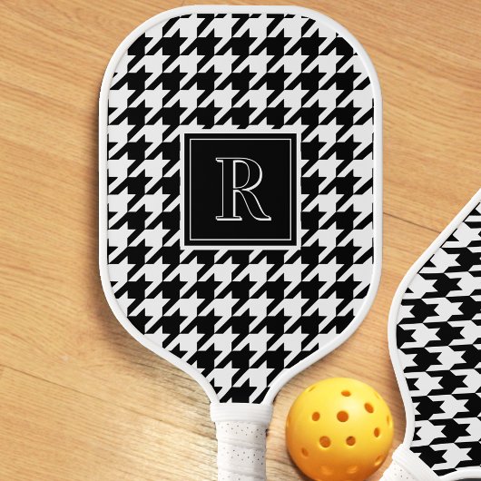 Raquette De Pickleball Monogram Houndstooth Pattern Black & White