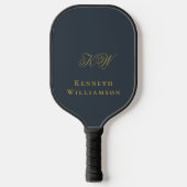 Raquette De Pickleball Monogram Navy Blue Gold Name Minimalist Men (Recto)