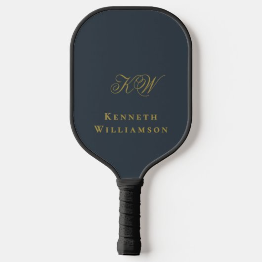 Raquette De Pickleball Monogram Navy Blue Gold Name Minimalist Men (Verso)