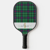 Raquette De Pickleball Monogram Script Nom Classique Carreaux Vert Tartan (Verso)